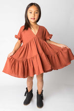 Cotton Muslin Ruffle Dress – Terracotta